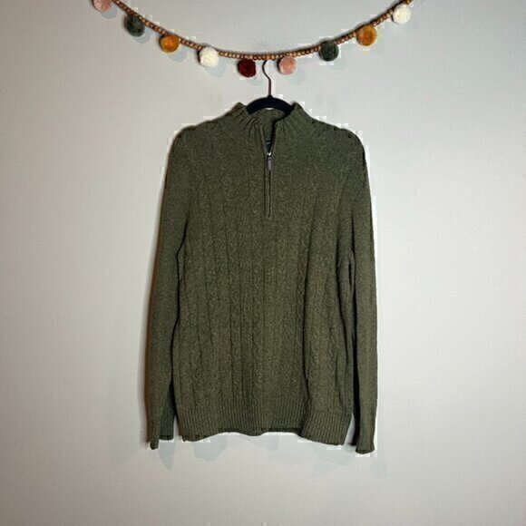 Rochas Paris dark green wool blend quarter zip cable sweater - Picture 1 of 5